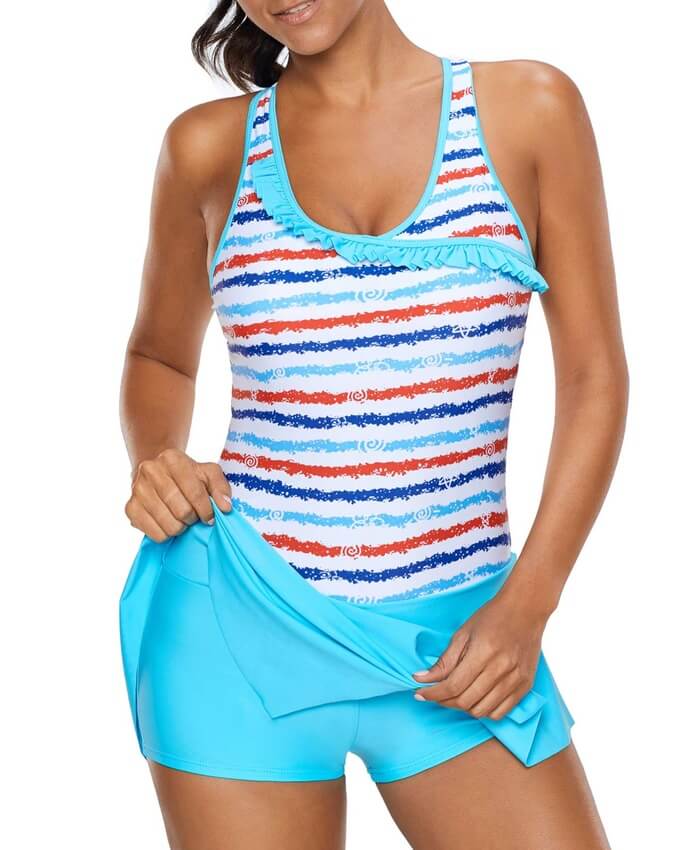 Asymmetric Hem Printed Cross Back One Piece Swimdress